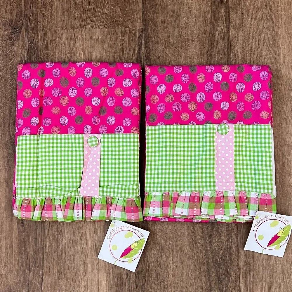 NEW Girls Pink Green Curtains 2 panels Sz 48